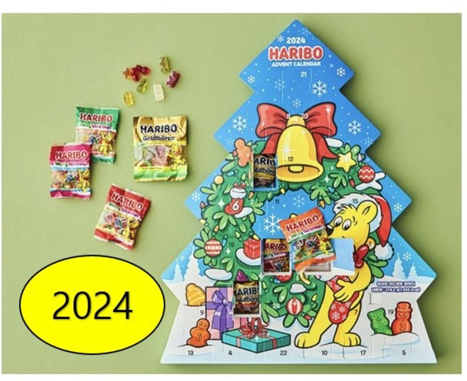 달콤한 젤리 크리스마스 국내배송 한정수량 하리보 2024년 어드벤트 캘린더 319.2g (크리스마스 스티커부착), 1개