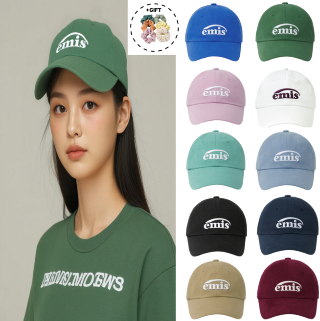 EMIS 25SS 이미스모자 뉴로고 볼캡 여성 남성 여름 편안한 캡 블랙 네이비 블루 베이지 그린 핑크 남자 데일리 빅사이즈 대두 야구모자코디 커플 남자친구 여자친구 선물