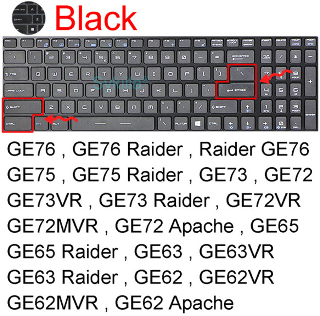 MSI GE75 레이더 GE66 GE76 GE73 GE73VR GE72 GE72VR GE72MVR 노트북 액세서리 실리콘 보호기 스킨 케이스 17 용 키보드 커버, [13] Black, 1개