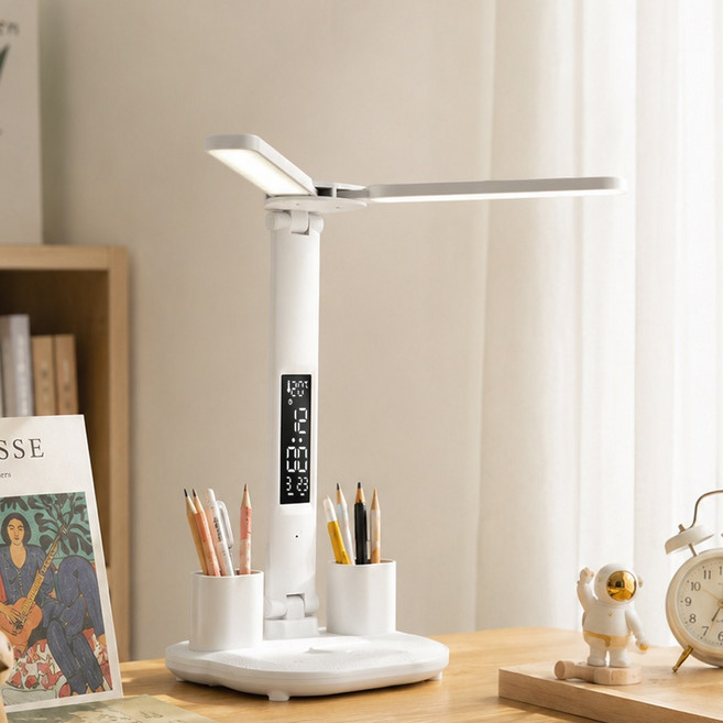 joxy LED 스탠드 조명 디스플레이 탑재 3단 색온도 조절 저블루라이트 충전식 2000mAh CP101, 흰색