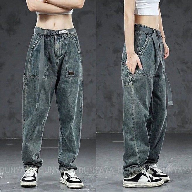 워싱 카고 청바지 데일리룩 남성바지 캐주얼 와이드 통바지 빅사이즈 작업바지 통바지 봄 가을 여름 사계절 데님팬츠 D99U