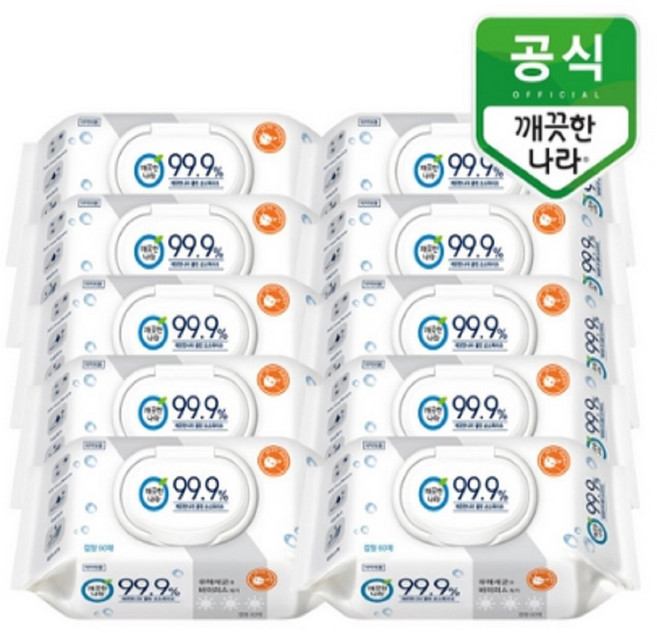 깨끗한나라 99.9% 손소독 캡형 물티슈, 10개