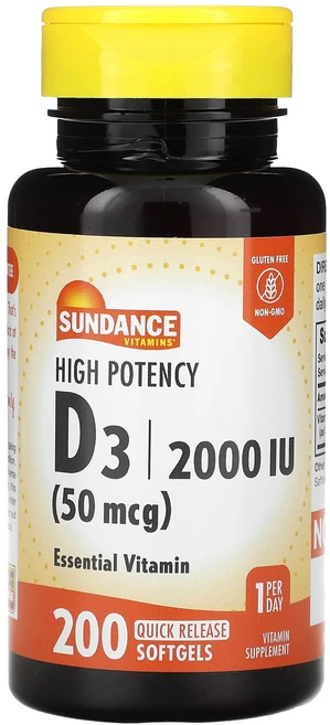 Sundance Vitamins 고효능 D3 50mcg(2000IU) 빠른 방출 소프트젤 200정, SundanceVitamins고효능D350mcg2000, 1개 - 쿠팡