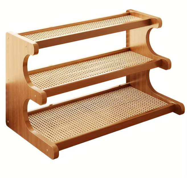Deokol 독창성 우드 라탄 선반장, 3단, 엷은 색