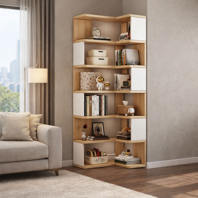 거실/서재 원목 인테리어 코너 벽책장 사무용 가로책장, 6단, A01