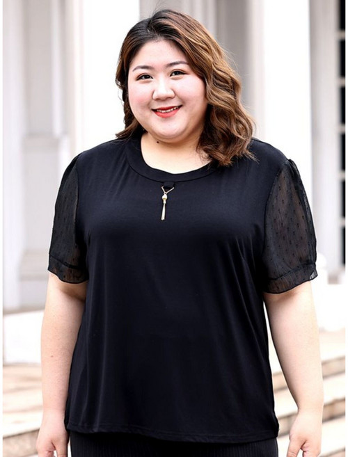 여성 중년 여름 반소매 자카드 쉬폰 셔츠 캐주얼 플러스 사이즈 정장 블라우스 남방 티셔츠