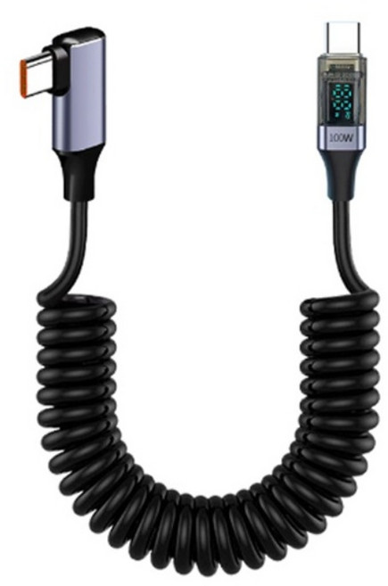 투에이비 PD 100W C to C 코일 스프링 전력량 표시 초고속 충전 케이블, 1개, 1-L타입, 1.8m