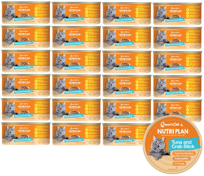 동원 퀸즈캣 뉴트리플랜 고양이 습식캔, 24개, 160g, 참치와 게맛살