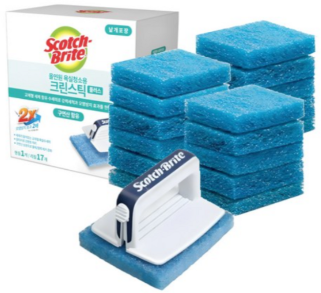 스카치브라이트 올인원 욕실청소용 크린스틱 스타터팩 플러스 핸들 + 리필, ALL MIX, 3세트