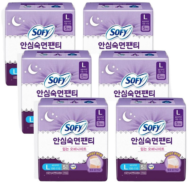 소피 안심숙면 팬티 형 생리대 쏘피 입는 오버나이트 생리대 대형 5개입 x 6팩, 6개