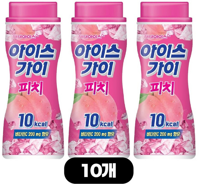 해태 저당 얼음 아이스크림 아이스가이 피치, 10개, 200ml