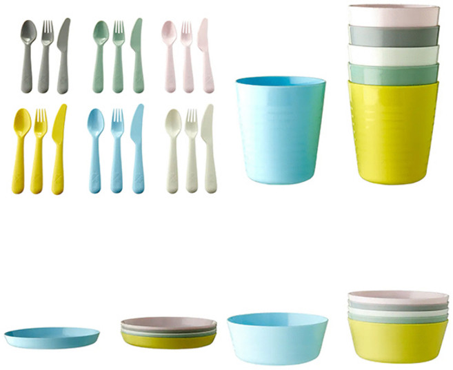 이케아 칼라스 유아 키즈 플라스틱 홈식기 1세트 (접시6+그릇6+컵6+식기도구18)+일회용수세미/무료배송, 1개