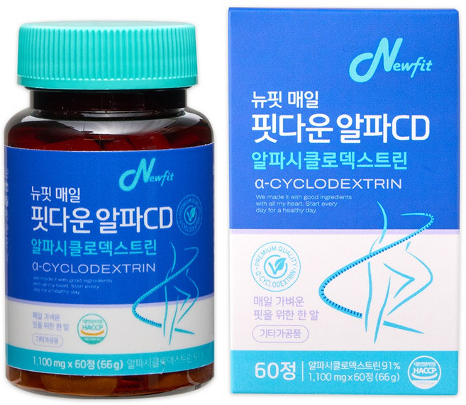 뉴핏 100% 미국산 고함량 알파cd 식약청인증 알파시클로덱스트린 1알 1100mg, 1개, 60정