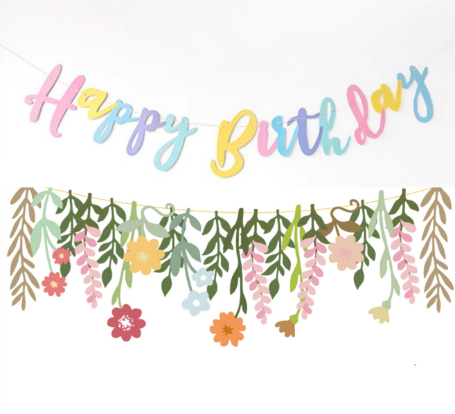 어브레스 파티 가랜드 결혼식 생일 브라이덜 샤워 장식 양면 데코 장식, 1개, 03-3 플라워가든&컬러풀해피