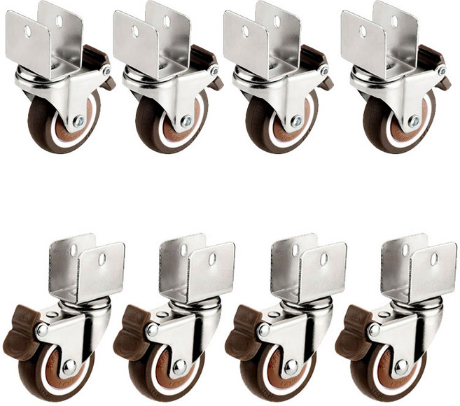 가구 바퀴 U형 회전 캐스터 다리 부착식 소형, 18mm, 8개
