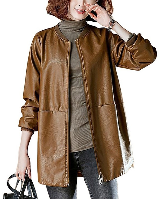 여성 가죽자켓 지퍼 핏라인 루즈핏 하프기장 야구복 Women's jacket