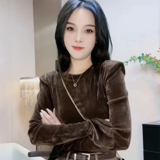 유니픽 여성 가을 겨울 벨벳 긴팔 기본형 슬림핏wbr