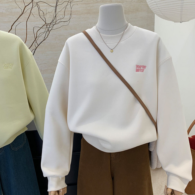 여성 루즈핏 기모 두꺼운 긴팔 맨투맨 상의 후드티