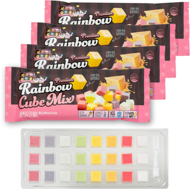 단미푸드 레인보우과일큐브치즈 큐브MIX 8가지맛 크림치즈, 4개, 90g