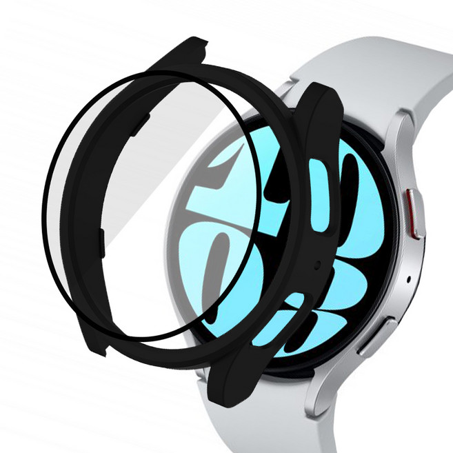 어프리비 갤럭시워치6 강화유리 풀커버 액정 보호 케이스 40mm 44mm, 블랙, 1개