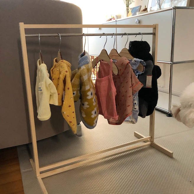강아지 원목 일자 행거 조립식 옷장 인형옷장 아기행거, 1개