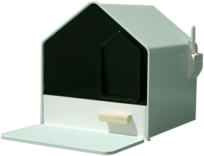 유미코 고양이 화장실 특대형 전밀폐 모래유출방지 대형 고양이 화장실 고양이 청결용품 + 모래삽, Green, 1개