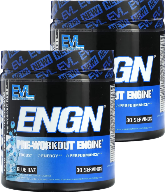 EVLUTIONNUTRITION ENGN 프리-워크아웃 엔진 블루 라즈 맛, 2개, 312g