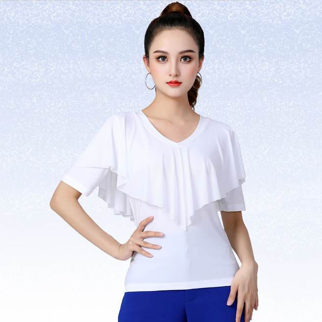 여성 라인댄스복 상의 세일러 시니어 발레 반팔 라틴 메시 연습복 공연복