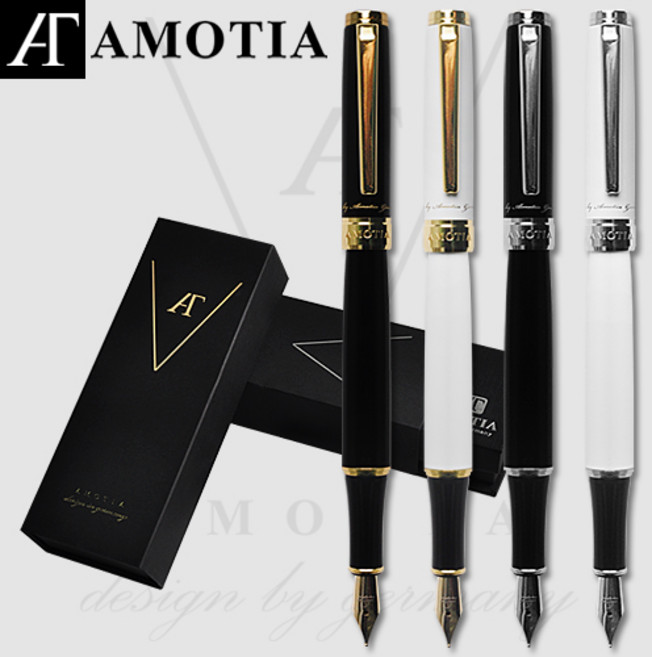 아모티아 그레이스 만년필 EF촉 무료 이니셜 각인 무료 전용케이스 및 쇼핑백 가죽파우치 카트리지 증정 당일발송, 블랙실버