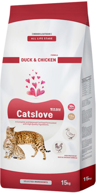 캣츠러브 고양이 대용량 건식사료, 닭+오리, 15kg, 1개