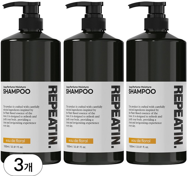 리피트인 딥퍼퓸 모이스처 약산성 프로틴 샴푸 오드플로랄, 1L, 3개