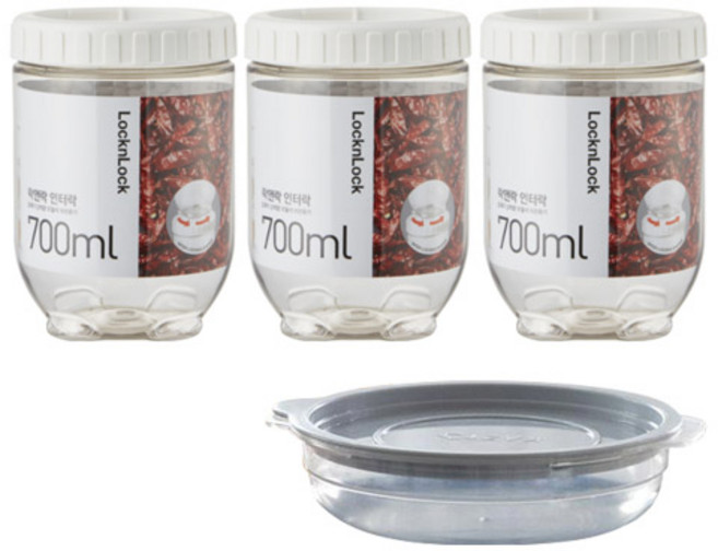 락앤락 NEW 인터락 3개 +[가쯔 전자렌지 용기] 세트 양념통 조미료통 캐니스터 냉장고/냉동실 정리 소분 보관, 1개, 700ml