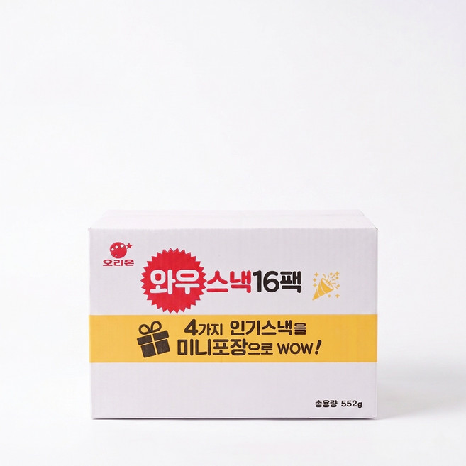 [오리온] 와우스낵 16팩 (포카칩어니언 30g 4개 + 꼬북칩초코츄러스 30g 4개 + 오감자그라탕 30g 4개 + 썬 핫스파이시 48g 4개)