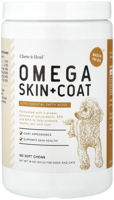 아이허브 오메가 스킨+코트 소프트 츄 강아지+고양이용 180개 513g(18oz), CNH14381, 1개 - 쿠팡