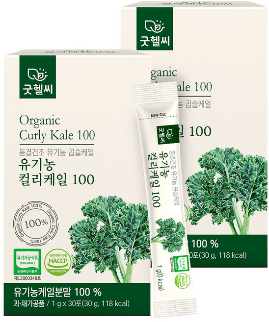 굿헬씨 유기농 컬리케일 100 동결건조 곱슬케일 분말 30포, 2개, 30g