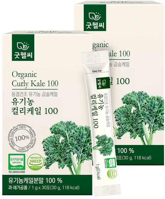 굿헬씨 유기농 컬리케일 100 동결건조 곱슬케일 분말 30포, 2개, 30g - 쿠팡