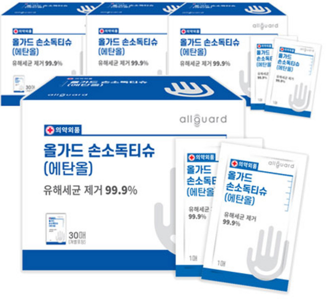 올가드 손 소독티슈 개별포장, 30개입, 4개