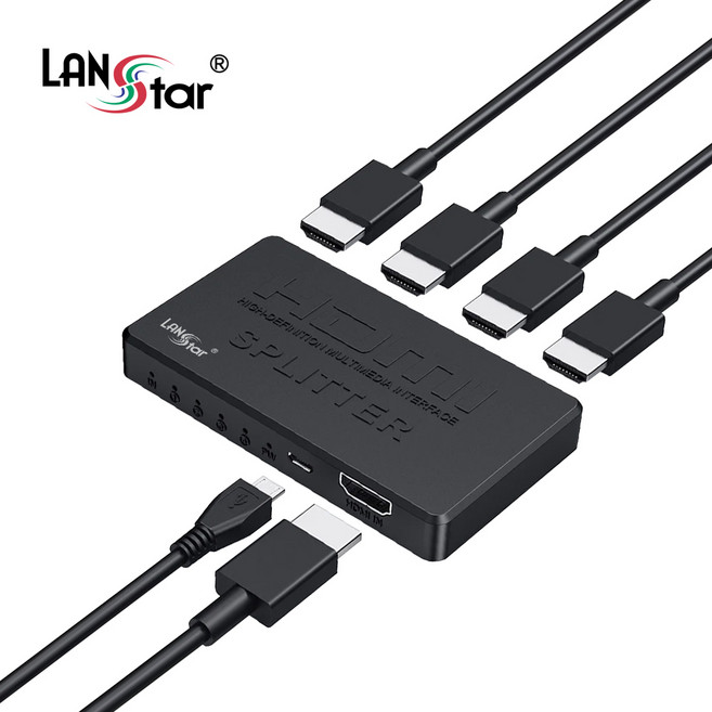 랜스타 LS-HD204C HDMI2.0 1:4분배기 4포트, 블랙, 1개