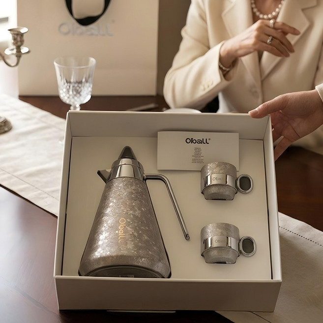 티타늄 프로즌 샤인 오볼 케틀1200ml+티타늄2컵세트 주전자 티세트 커피 에스프레소 샷 잔 어버이날 스승의날 선물세트, 티타늄프로즌샤인케틀1200ml+2컵세트-블루