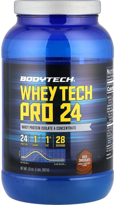 BodyTech Whey Tech Pro 24 Rich Chocolate 2 lbs (907 g), 907 g, 907g, 1개 - 쿠팡