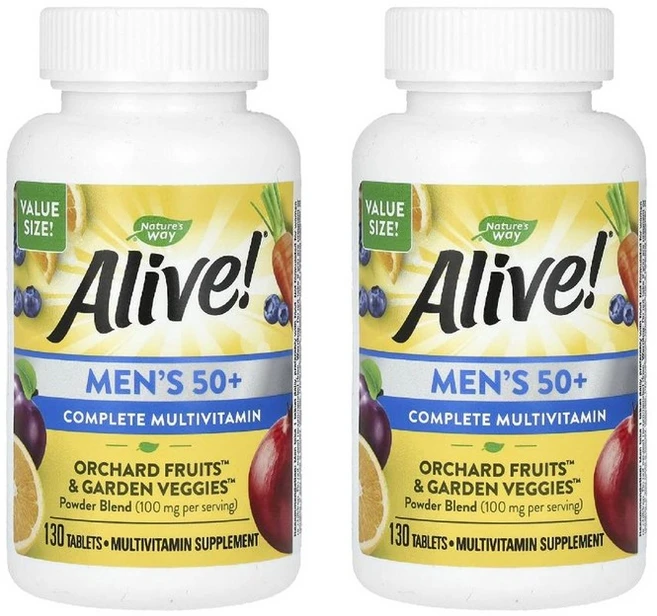 네이처스웨이 Alive! 50세 이상 남성용 컴플리트 종합비타민 130정X2bottle, 130정, 2팩 - 쿠팡