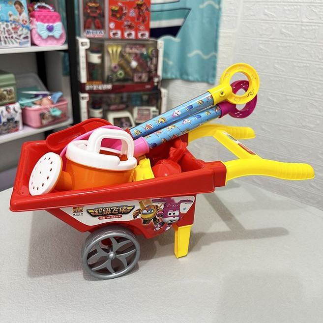 超級飛俠 沙灘兒童玩具 挖沙鏟工具組 趕海拉桿箱 漏斗模具, 1個, 小號手推車