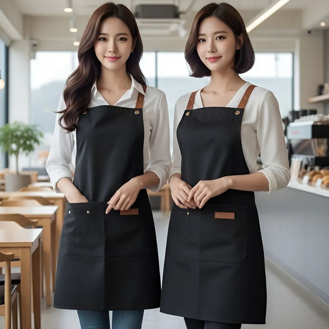 웰지움 길이조절 방수 앞치마, 1세트, 블랙+블랙