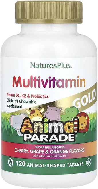 [1+1] 네이쳐스플러스 Animal Parade 골드 어린이용 츄어블 종합비타민 미네랄 보충제 여러가지맛 120정 / 해외직구 미국정품, 2개 - 쿠팡