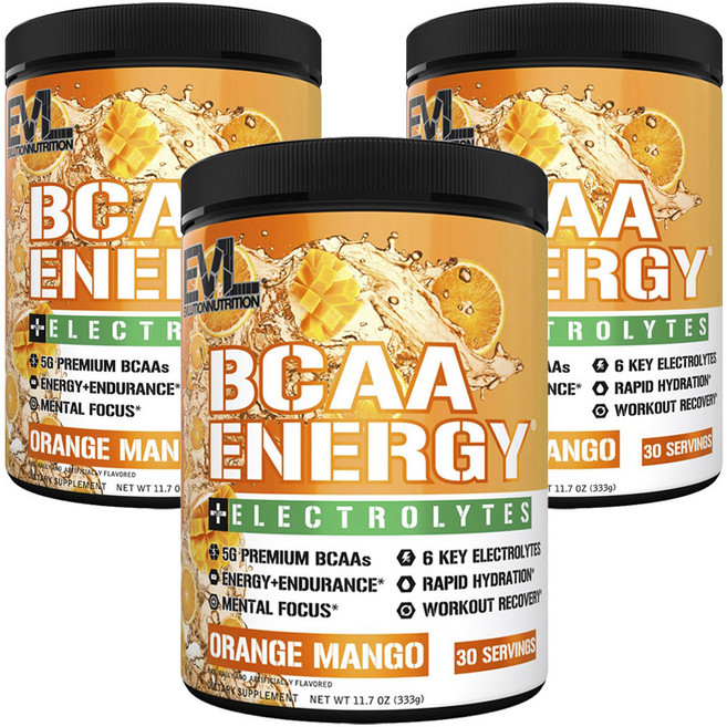 EVLUTIONNUTRITION BCAA 에너지 전해질 오렌지 망고, 333g, 3개