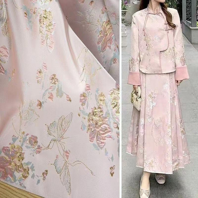 新中式織金仿宋錦漢服金絲蝴蝶服裝布料馬甲上衣暗紋提花唐裝