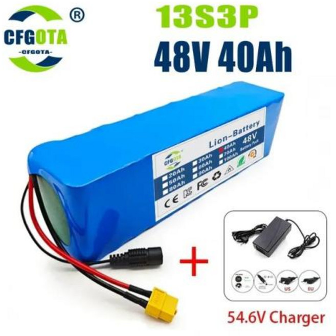 리튬 이온 배터리 팩 BMS 및 충전기 포함 54.6V 전기 자전거 스쿠터용 충전식 배터리 48V 60Ah 13S3P, [04] 48v 40AH, 4) 48v 40AH, 1개