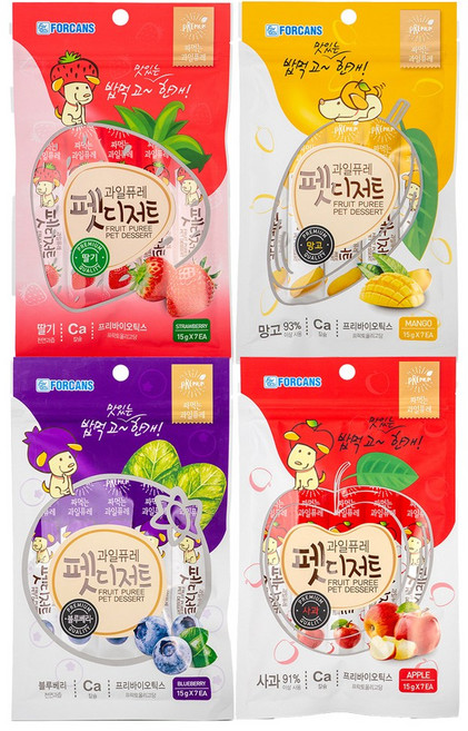 포켄스 강아지 과일퓨레 펫디저트 짜먹는 간식 약먹이기, 1세트, 420g, 딸기/사과/망고/블루베리 4종