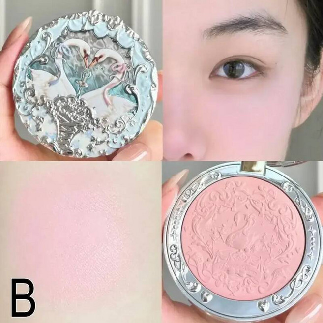 Flower Knows 꽃은 백조 발레 시리즈 양각 블러쉬 지속되는 천연 방수 화장품 요정 휴대용 거울, [02] Blusher B