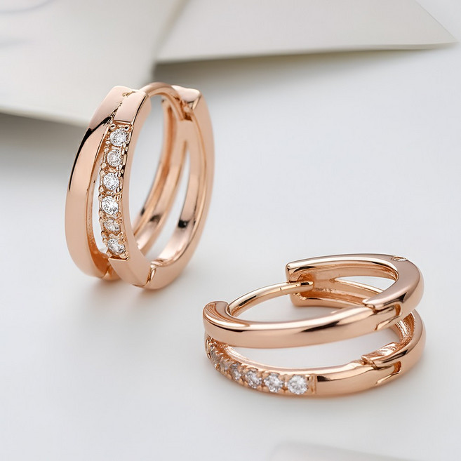 레베르 데일리 여성 큐빅 스테인리스 침 원터치 귀걸이